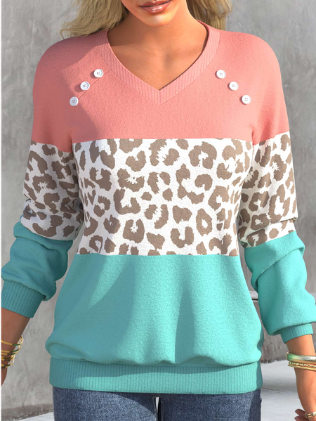 

Buckle Leopard Casual V Neck Sweatshirt, Light blue, Sweatshirts & Hoodies