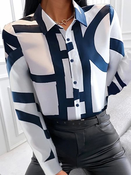 

Urban Shirt Collar Regular Fit Striped Blouse, White-blue, Blouses and Shirts