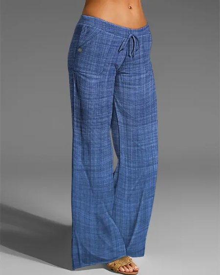 

Loose Casual Plain Pants, Blue, Pants