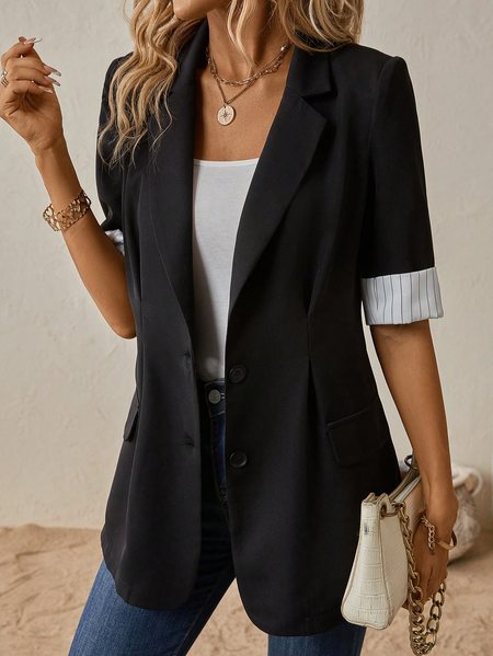 

Elegant Plain Lapel Collar Regular Fit Blazer, Black, Blazers