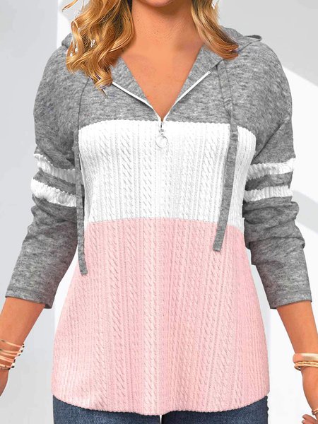 

Casual Color Block Zipper Hoodie, Pink, Sweatshirts & Hoodies