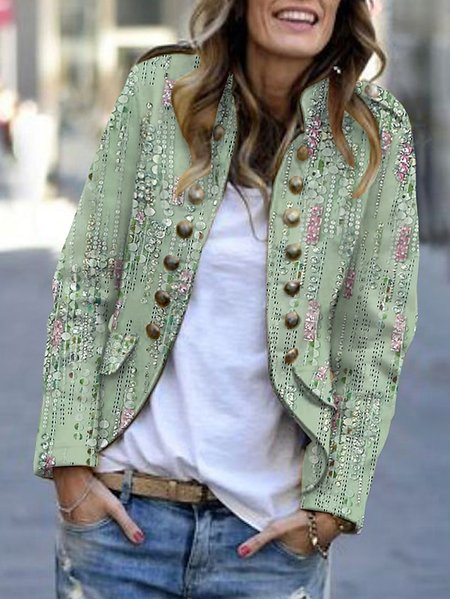 

Knitted Casual Loose Buttoned Jacket, Green, Blazers