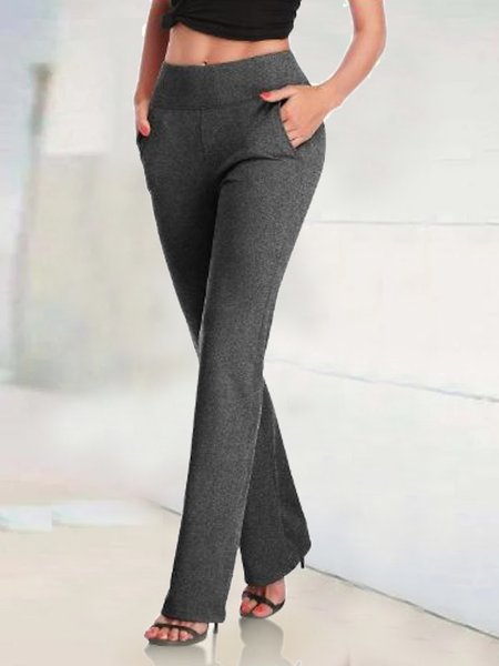 

Plain Loose Casual Pants, Gray, Pants