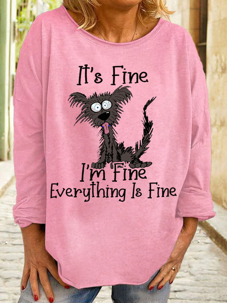 

Women's Casual Dog It's Fine I'm Fine Everything Is Fine Sweatshirt, Pink, Hoodies&Sweatshirts