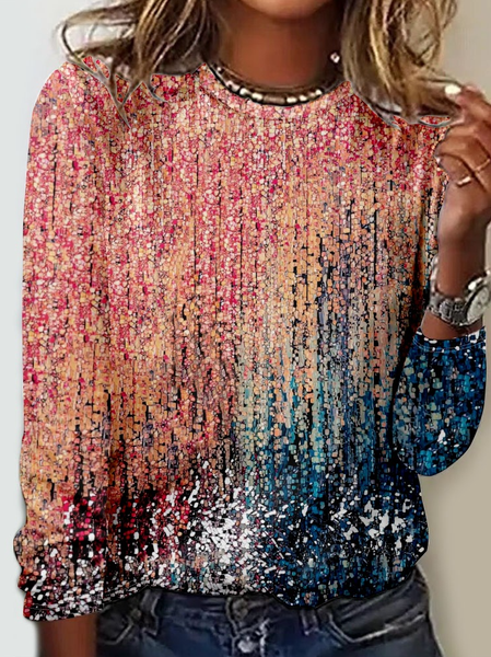 

Women's Crew Neck Ombre Casual Shirt, Pink, Long sleeves