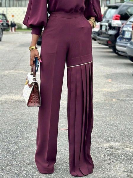

Urban Plain Pleated Fashion Straight Pants, Wine red, Pants