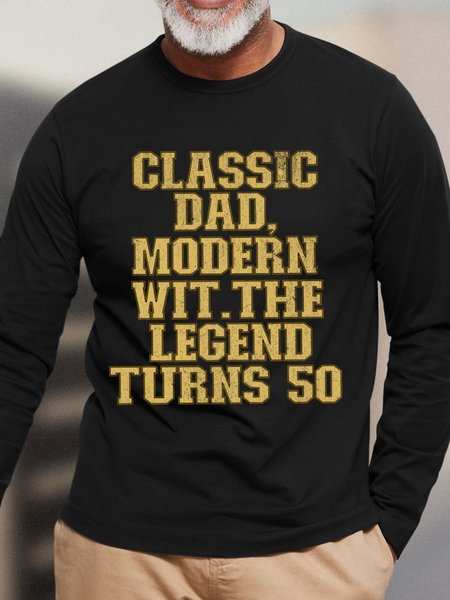 

Men’s Happy 50th birthday Casual Text Letters Cotton Top, Black, Long Sleeves