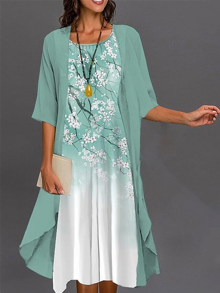 

Loose Chiffon Crew Neck Elegant Two-Piece Set, Green, Suit Set