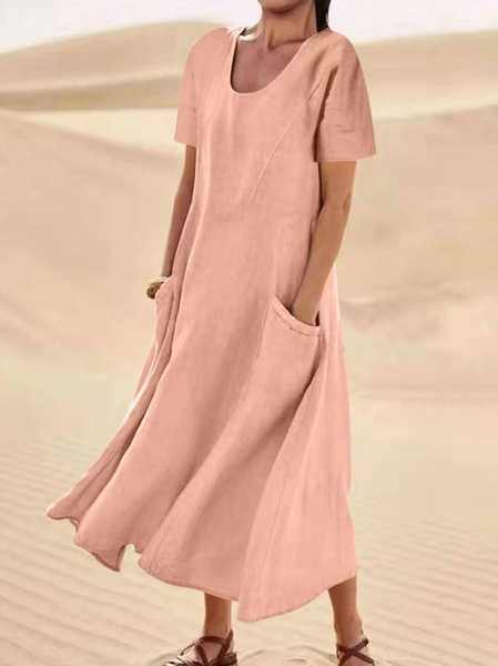 

Solid Color Loose Casual Pocket Dress, Pink, Maxi Dresses