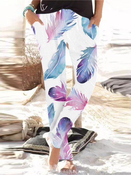 

Casual Floral Regular Fit Pants, Color17, Pants