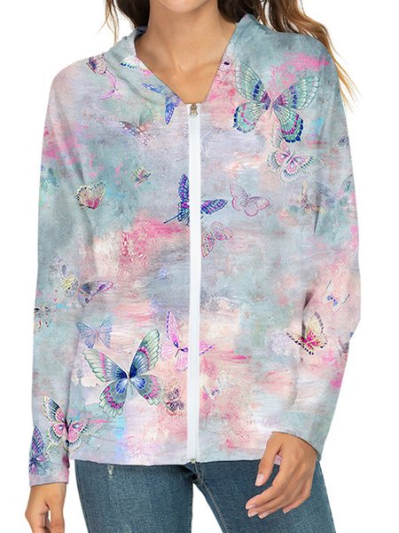 

Printing Casual Butterfly Loose Jacket, Pink, Jackets