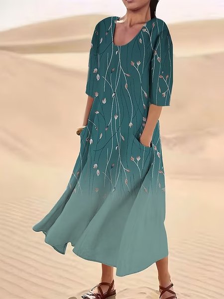 

Casual Floral Crew Neck Dress, Green, Dresses