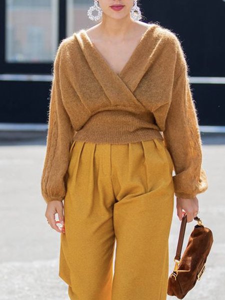

Long Sleeve Regular Fit Urban Cross Neck Sweater, Yellow, Sweaters