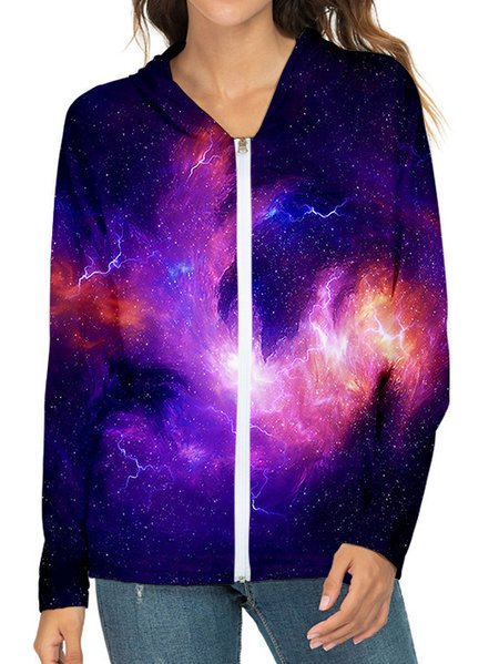 

Ethnic Loose Regular Sleeve Printing Starry Sky Jacket, Purple, Jackets
