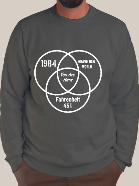 

Men's you are here Loose Cotton-Blend Crew Neck Casual Sweatshirt, Deep gray, Hoodies&Sweatshirts