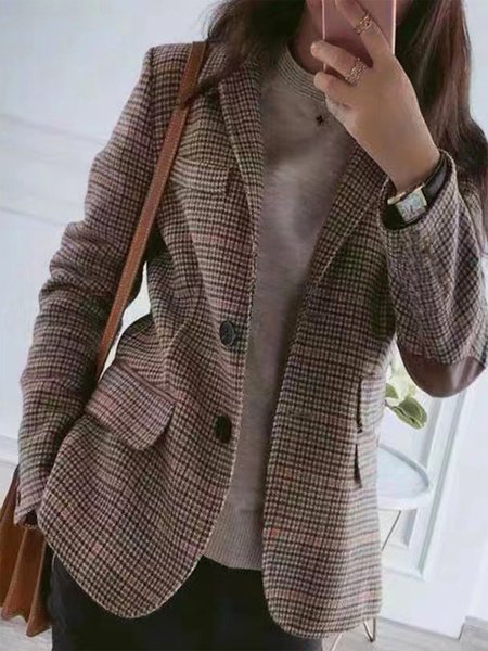 

Buckle Plaid Long Sleeve Casual Blazer, Khaki, Blazers