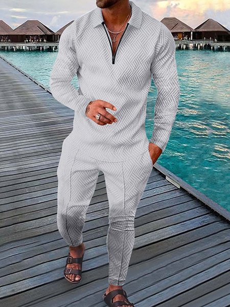 

Loose Abstract Shawl Collar Sports Two-Piece Set, Color3, Suit Set