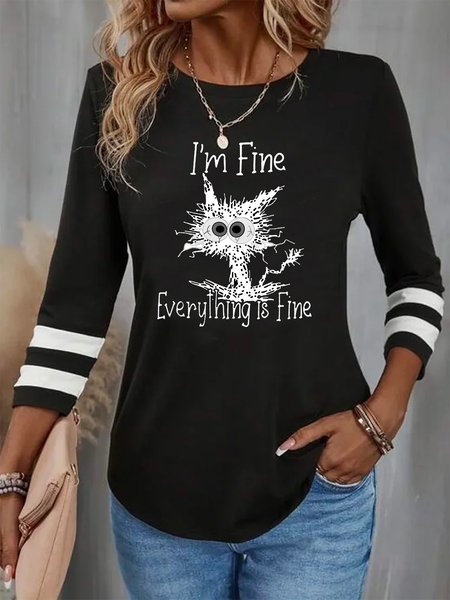 

Casual Crew Neck Cartoon T-Shirt, Black, T-Shirts