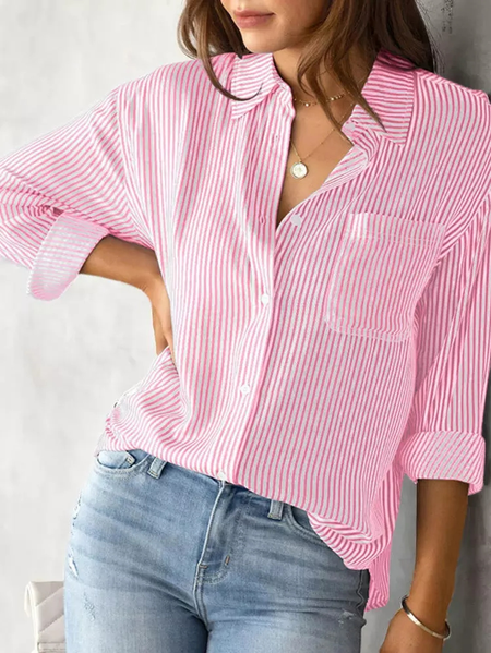 

Casual Striped Shirt Collar Blouse, Stripe, Shirts & Blouses