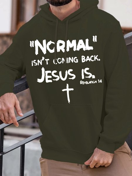 

Men’s Normal Text Letters Loose Casual Hoodie, Army green, Hoodies&Sweatshirts