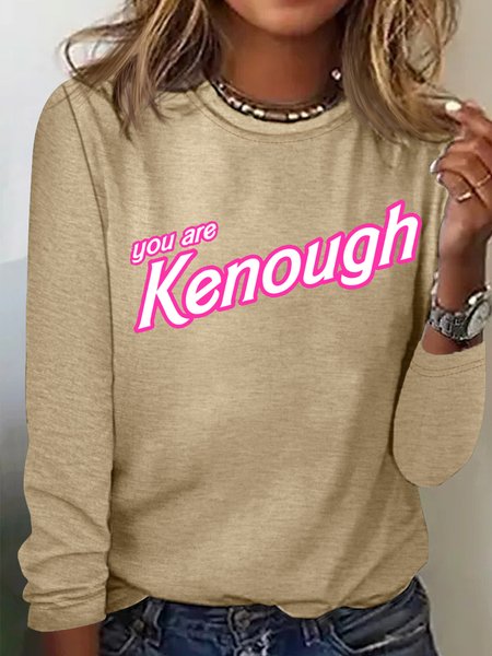 

Women's You are Kenough Letters Casual Shirt, Khaki, Long sleeves