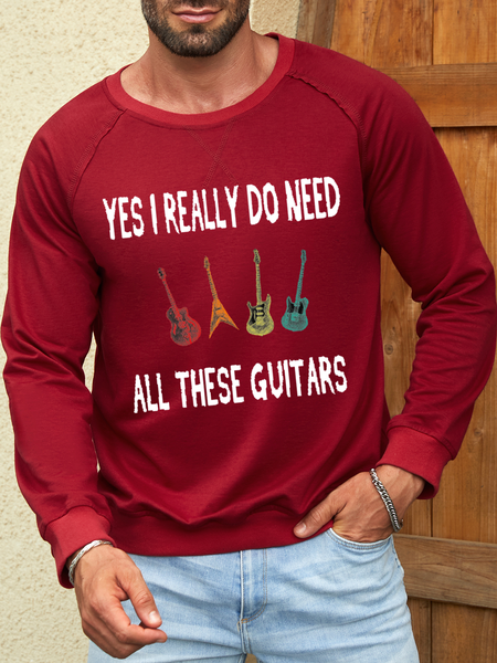 

Men's yes i really do need all these gutars Loose Cotton-Blend Casual Text Letters Sweatshirt, Red, Hoodies&Sweatshirts