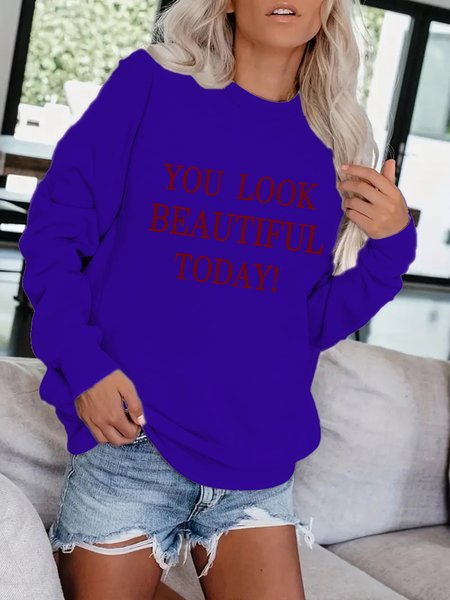 

Casual Loose Text Letters Crew Neck Sweatshirt, Blue, Sweatshirts & Hoodies