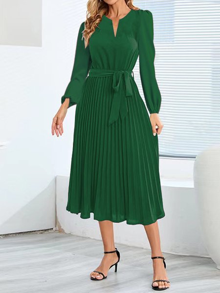 

Plain Casual Regular Fit Dress With No, Darkgreen, Dresses