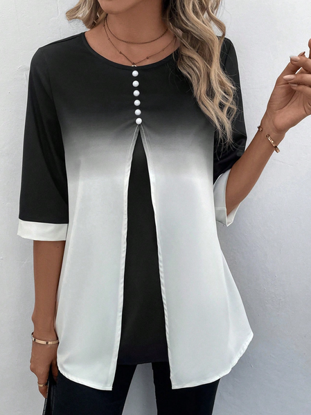 

Loose Casual Ombre Crew Neck T-Shirt, Black, T-Shirts