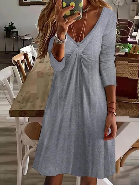 

Knitted Plain Casual Regular Fit Dress, Gray, Dresses