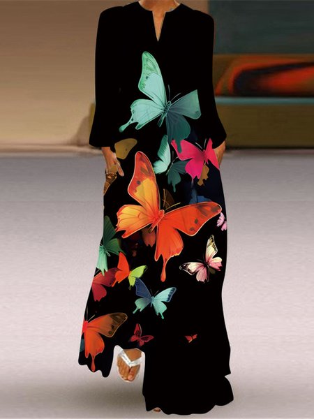 

Casual V Neck Butterfly Loose Dress With No, Multicolor, Dresses