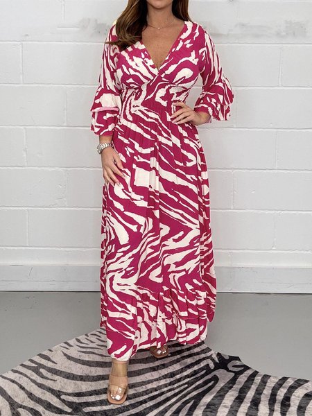 

Casual V Neck Dress With No, Red, Dresses