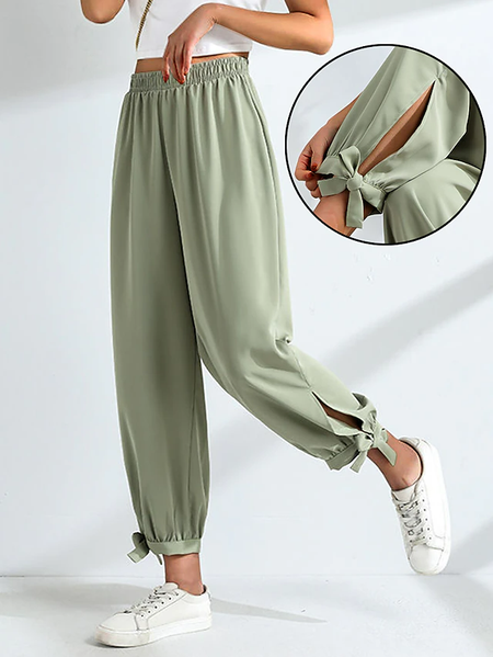 

Casual Plain Loose Pants, Green, Pants
