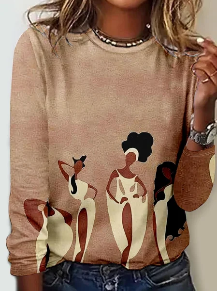 

Women's Regular Fit Abstract Graphic Crew Neck Casual Shirt, As picture, Long sleeves