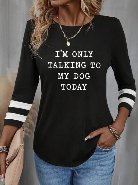 

Loose Casual Text Letters Crew Neck T-Shirt, Black, T-Shirts