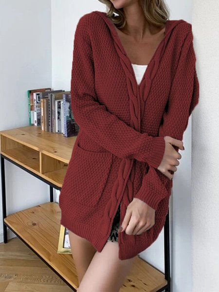 

Wool/Knitting Casual Cardigan, Wine red, Sweaters