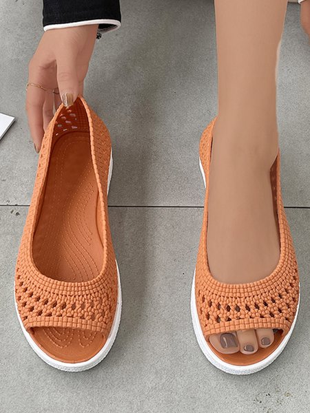 

Waterproof Hollow Out Beach Peep-Toe Shoes, Orange, Flats