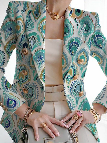 

Loose Lapel Collar Long Sleeve Urban Blazer, Green, Blazers