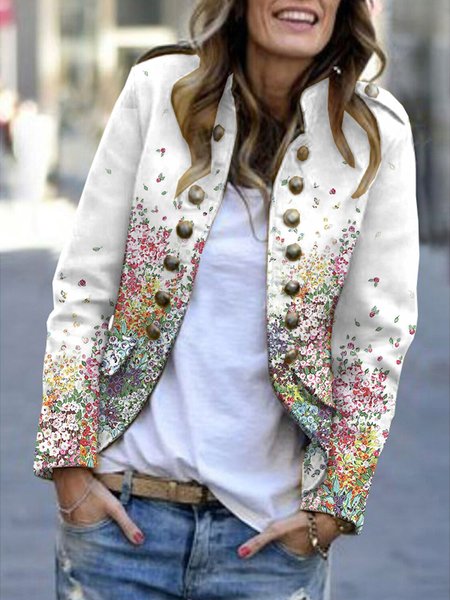 

Knitted Floral Casual Others Jacket, White, Blazers