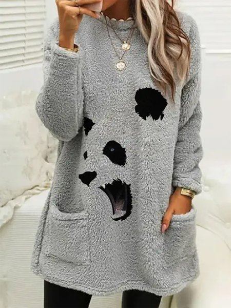

Animal Fluff/Granular Fleece Fabric Casual Loose Dress, Gray, Dresses