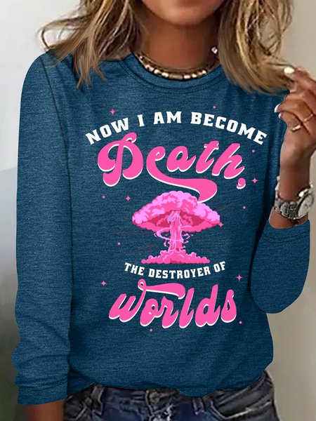 

Women's Casual Barbenheimer Letters Crew Neck Shirt, Blue, Long sleeves