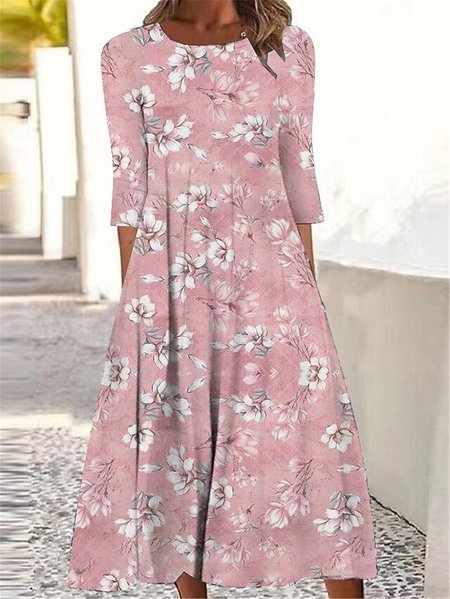 

Floral Loose Casual Dress With No, Pink, Dresses