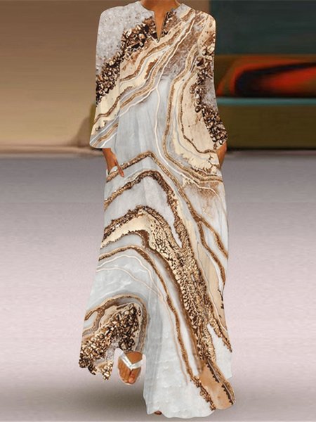 

Loose Casual V Neck Abstract Dress With No, Apricot, Dresses