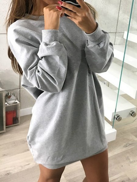 

Crew Neck Casual Sweashirt Dress With No, Light gray, Dresses