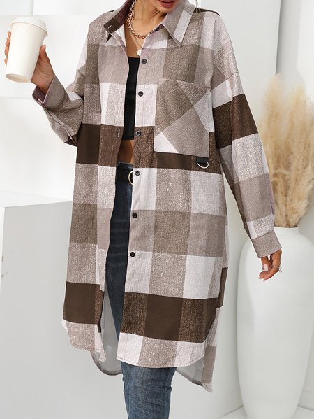 Loose Pocket Stitching Casual Trench Coat, Camel, Trench Coats