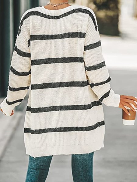 

Casual Striped Cardigan, White, Sweaters