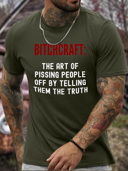 

Men’s Bitchcraft Shirt Regular Fit Casual T-Shirt, Army green, T-shirts