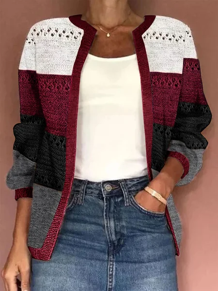 

Jacquard Wrap Casual Cardigan, Wine red, Sweaters & Cardigans