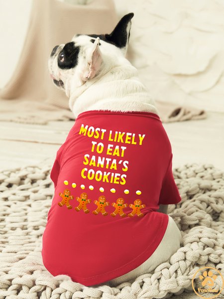 

Most Likely To Eat Santa's Cookies Pet Matching T-Shirt, Red, Pet T-shirts