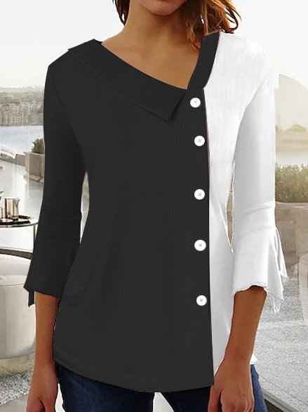 

Loose Others Casual Color Block Shirt, Black, Shirts & Blouses